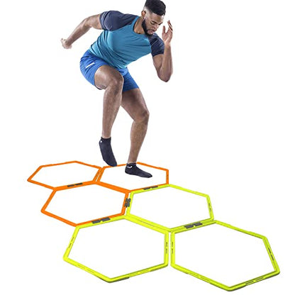 Hex Agility Rings for Speed Training & Agility Footwork Training Speed Hurdles Ladder with Carrying Bag (6 Rings)
