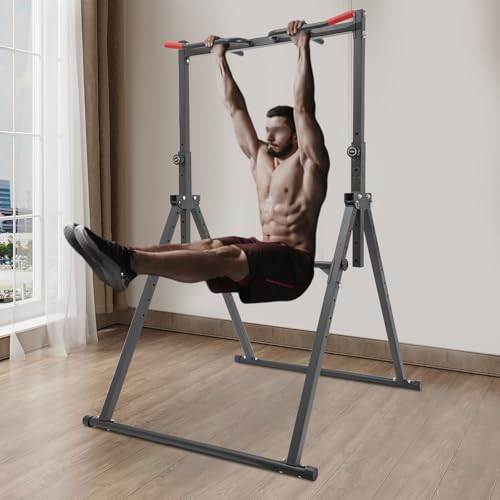 Pull Up Station, Triangular Power Tower, Foldable Pull Up Bar Stand, Adjustable Height Dip Station Training Fitness Equipment for Calisthenics, Pullups, Dips