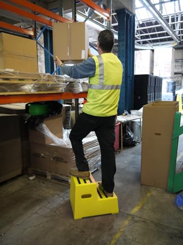 2 Tread Heavy Duty Safety Steps 260KG Capacity Moulded Plastic Industrial Anti Slip Footstep Warehouse Equestrian Platforms (Yellow)