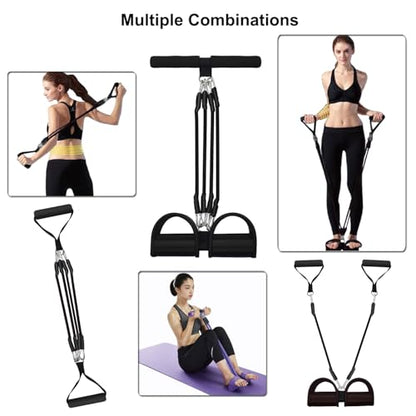 Pedal Resistance Band, 4-Tube Elastic Pull Rope, Sit-up Equipment, Yoga Strap Bodybuilding Expander, Exercise Bands, Fitness Equipment for Abdomen, Waist, Arm, Leg Stretching Slimming Training - color: Black