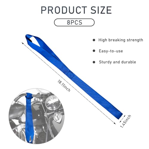 Wevdn 8 PCS Soft Loop Tie Down Straps, 1.1"x 18" Heavy Duty Tie Down Loops, 1500lb Load Capacity, 4500lb Breaking Strength for Securing Bikes, Motorcycles, Scooters, Lawn Equipment (Blue) - color: Blue, 8 PCS