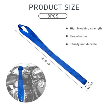 Wevdn 8 PCS Soft Loop Tie Down Straps, 1.1"x 18" Heavy Duty Tie Down Loops, 1500lb Load Capacity, 4500lb Breaking Strength for Securing Bikes, Motorcycles, Scooters, Lawn Equipment (Blue) - color: Blue, 8 PCS
