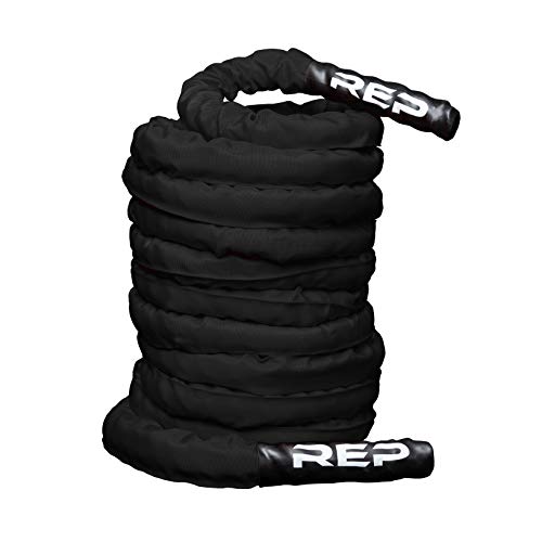 REP Fitness Battle Rope | 30/40/50 Ft Heavy Training Cord for Home Gym, Strength Workout, Cross Fit, Cardio Conditioning, Exercise Equipment with Protective Sleeve & Textured Grip Handles | 3 Colors - color: BlackWithSleeve, size: 1.5 x 30 ft