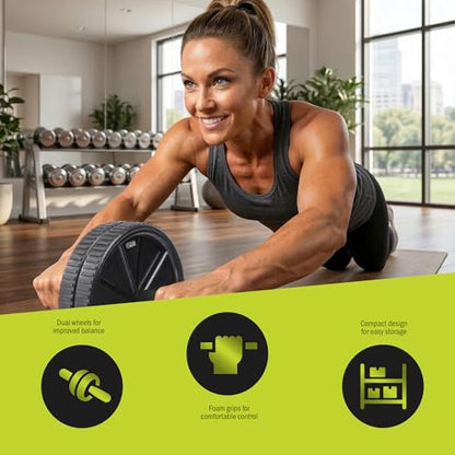 GoFit Dual Exercise Ab Wheel- Roller with Handles,Black,One Size,GF-Dew