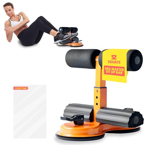 Portable Sit Up Bar Floor Holder with 2 Strong Suction Cups for Abs, Pull Up Bar, Sticky Pad, Adjustable Foot Holder for Thigh, Workout for Office Home Gym for Men and Women, Support 661 lbs