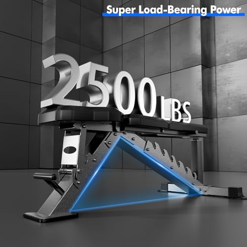 Adjustable Weight Bench for Home Gym Strength Training，Flat/Incline Full Body Workout, Press 2.2" Thick Pad， MAX 2500LBS Heavy Duty