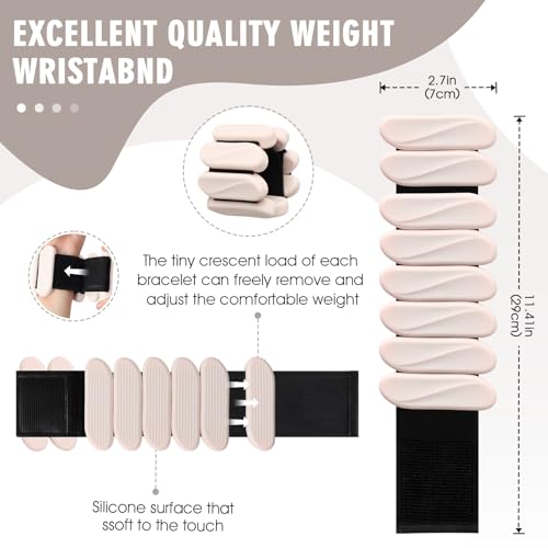 Wrist Weights, 2Pack Wrist Ankle Weights for Women & Men, 2lb Adjustable Silicone Arm and Leg Weighted Bangles(1LBs Each), Fits for Yoga, Pilates, Home Gym, Jogging, Cardio, Strength Training - color: Beige