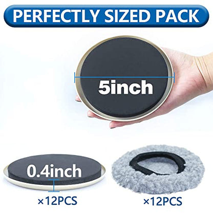 Furniture Sliders,Multi-Surface 2-in-1 Furniture Moving Pads for Carper & Hardwood Floors - 12 Pack 5" Carpet Sliders and 12 Hardwood Socks - Protect Floors & Carpet and Easier to Move