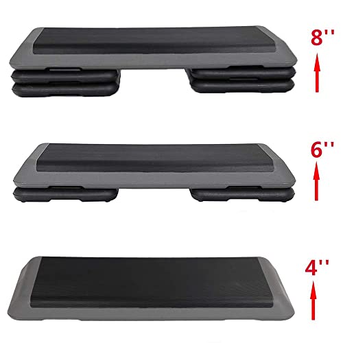 43-inch Aerobic Stepper Exercise Step Adjustable Workout Platform with 4 Training Riser - 4” 6” 8" for Fitness, Black