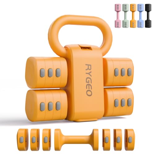 2-in-1 Adjustable Dumbbell Set for Women - 4 Levels (2.2lbs to 12.1lbs) - Home Gym Weights for Women at Home - Fitness Dumbbells - color: Orange