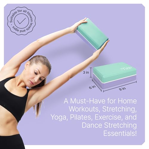 Yoga Blocks 2 Pack with Strap & Guide – Non-Slip EVA Foam Pilates Blocks for Home Workouts, Dance, Ballet, Gymnastics & Stretching Exercise | Ideal Dancer Gifts - color: Mint/Purple & Stretch Band Mint