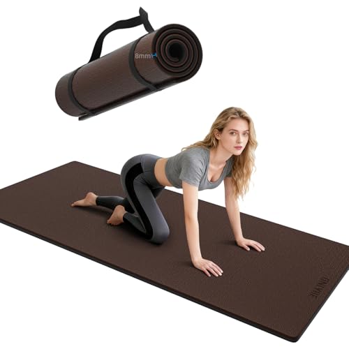 Yoga Mat Thick（8mm）Exercise Mat Non Slip Anti-tear,Pilates Mat for Men and Women,Workout Mats for Home,Barefoot Workouts and Floor Exercise,with Carrier Strap(71"x 24") - color: Dark coffee + black