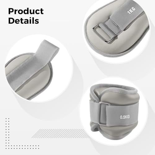 Set Of 2 Adjustable Ankle Cuffs, 3.3 Lbs (1.5 Kg) Grey And Weights, Excellent For Exercise And Fitness