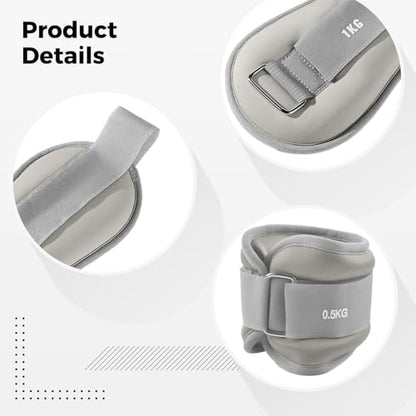 Set Of 2 Adjustable Ankle Cuffs, 3.3 Lbs (1.5 Kg) Grey And Weights, Excellent For Exercise And Fitness