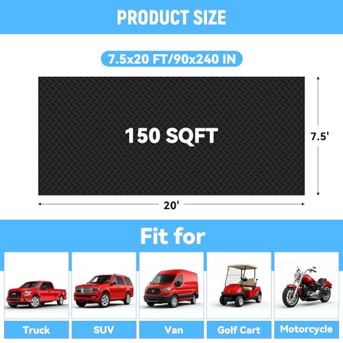 7.5x20 FT Garage Floor Mat, 2.8mm Thickened Diamond Plate - color: Black, size: 7.5x20 FT