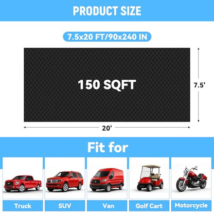 7.5x20 FT Garage Floor Mat, 2.8mm Thickened Diamond Plate - color: Black, size: 7.5x20 FT