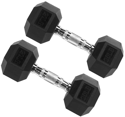 Signature Fitness Rubber Coated Hex Dumbbells Hand Weights for Exercises and Fitness Home Gym, 5-50 lbs, Pairs - style: 20 lbs Pair