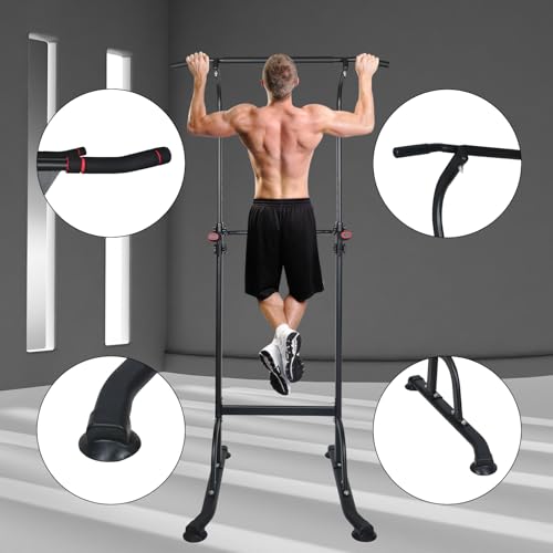 Dip Station Strength Training Dip Stands Station with Connecting Rod and Padded Handles for Home Gym & Fitness Training - color: Black-330lbs