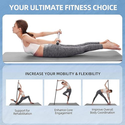 Yoga Stick for Stretching, Mobility Exercise Stick Flexibility Balance Fitness with Steel Bar, Silicone Handle Enhancing Movement, Shoulder Mobility and Balance in Yoga