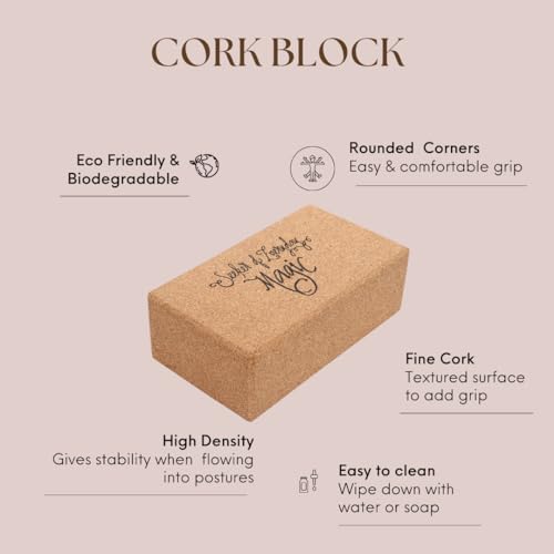 Shakti Warrior Cork Yoga Block - Artist Designed, Premium eco friendly cork block, Non Slip, Non Toxic, Great for Regular & Hot Yoga, Pilates and Workouts (9 inch x 6 inch x 3 inch)