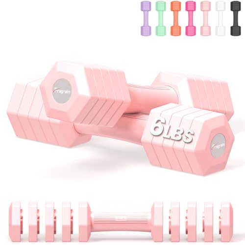 Adjustable Dumbbell Set, 4-in-1 Hand Weights, 5/6 LB Pair for Women Men - color: Pink, style: 12 lbs Pair [6 lbs Each]