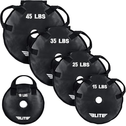 Elite Sports UNFILLED Workout Sand Plates (Set of 2) – EMPTY Fillable Olympic Weight Plates for Barbell Training – Drop-Proof Waterproof TPU – 10/15/25/35/45 LB Options – Strength, CrossFit, Home Gym & Functional Fitness
