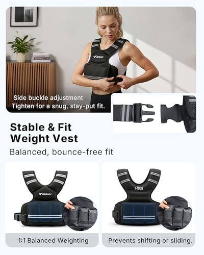 MERACH Weighted Vest for Women, Adjustable Weight Vest with Front Phone Pockets & Iron Sand Bags, Rucking Vest with Reflective Stripe for Strength Training, Walking, Running, Cardio, Home Workout
