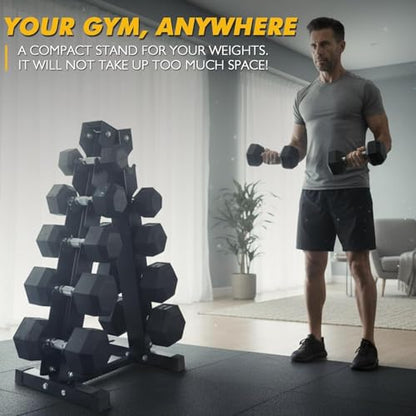 RitFit Rubber Hex Dumbbell Set with Storage Weight Rack - style: 660 LBS (5-55LB)