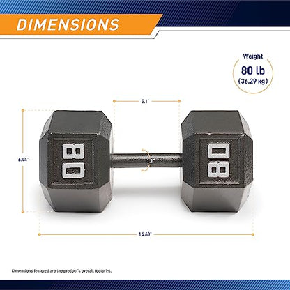 Marcy Cast Iron Hex Dumbbells Collection - Available size from 3-lb to 100-lb, SOLD INDIVIDUALLY - style: 80lbs