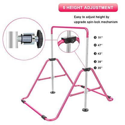 Gymnastic Bars for Kids with Adjustable Height, Folding Gymnastic Training Kip Bar, Expandable Horizontal Bar for Home