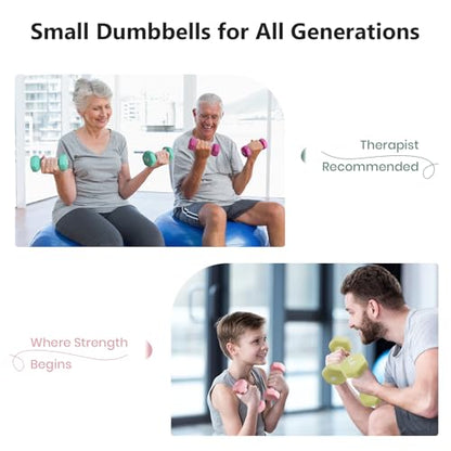 LIONSCOOL Set of 2 Neoprene Coated Dumbbell Hand Weights, Anti-Slip and Anti-Roll Hex Dumbbells in Pair for Strength Training, Resistance Training - style: Hot Pink 2lb Pair