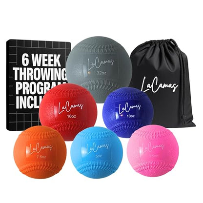 Plyometric Balls for Baseball – Weighted Throwing Set (3.5oz–32oz) with Stitched Seams – 6 Soft-Shell Balls + Carry Bag + Free 6-Week Throwing Program – Arm Care & Velocity Trainer