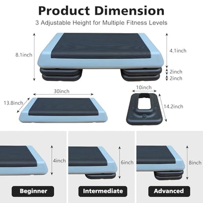 Exercise Aerobic Step Platform,Adjustable Height Fitness Stepper Stackable Risers, Aerobics Stepper Workout Stepper for Gym Home Cardio Strength & Training
