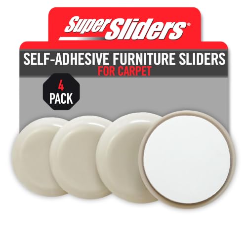 Super Sliders 1-3/4" Self-Stick Round Furniture Sliders for Carpet, Anti-Slip Adhesive Furniture Moving Pads for Beds, Sofas, Dressers, Set of 4, Biege - color: Beige, size: 1-3/4", 4 Pack
