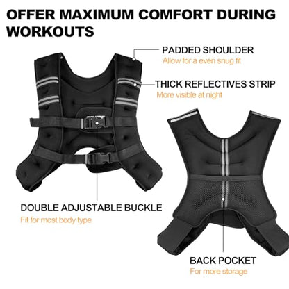 POWER GUIDANCE Weighted Vest for Men & Women with Reflective Stripes,Adjustable Workout Vest for Running, Jogging, Walking & Strength Training, Comfortable Rucking Weight Vest
