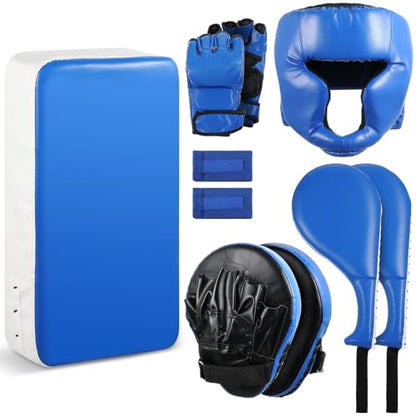 Gemscream 10 In1 Punching Mitts Kick Pad Set Taekwondo Pads Boxing Mitts Focus Pads Boxing Gloves Safety Head Guard Wrist Band for Kickboxing, Karate, Muay Thai, MMA Training - color: Blue