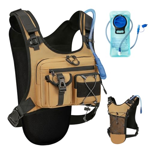 USA Patent Running Hydration Vest Backpack, Lightweight Chest Pack with 2.0L Water Bladder Bag Daypack for Hiking Running Cycling Race Marathon for Women Men - color: Khaki