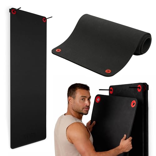SPRI Hanging Exercise Mats for Gyms, Closed-Cell Foam Yoga & Fitness Mats with Grommets, Thick Workout Mats for Studios & Group Fitness Classes, Wall Rack Mat Holder Storage, Black