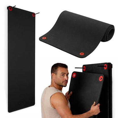 SPRI Hanging Exercise Mats for Gyms, Closed-Cell Foam Yoga & Fitness Mats with Grommets, Thick Workout Mats for Studios & Group Fitness Classes, Wall Rack Mat Holder Storage, Black