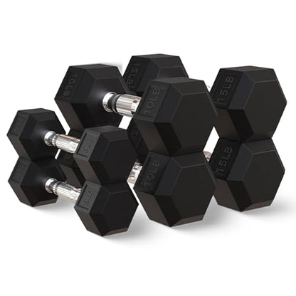 BalanceFrom Premium Rubber Encased Hex Dumbbell Sets, 46LBS Set, 60LBS Set, 100LBS Set - style: 3-Pair Set with A-Rack: 46 lbs