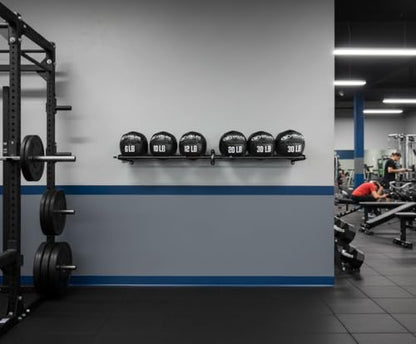 Valor Fitness Wall-Mounted Adjustable Ball Storage Rack – Holds Slam Balls, Medicine Balls, Stability Balls, Basketballs – Compact Sports Equipment Organizer for Home Gyms and Commercial Use