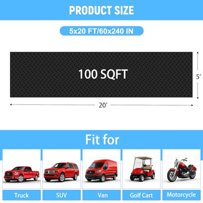 5x20 FT Garage Floor Mat, 2.8mm Thickened Diamond Plate - color: Black, size: 5x20 FT