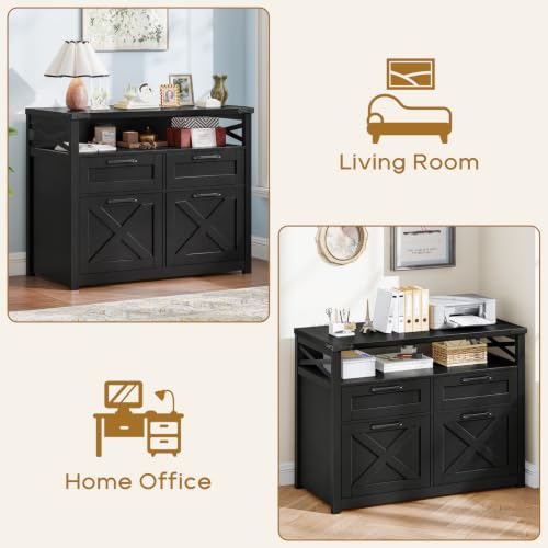 Vabches Farmhouse Home Office File Cabinet with 4 Drawers, Pure Black - color: Pure Black, size: Lateral-4 Drawers
