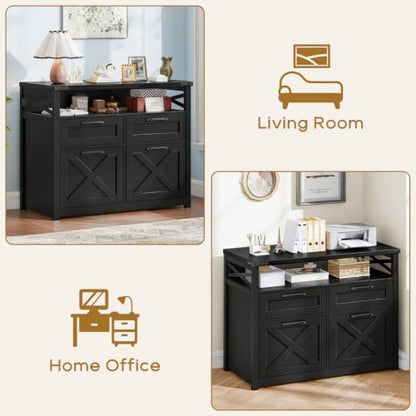 Vabches Farmhouse Home Office File Cabinet with 4 Drawers, Pure Black - color: Pure Black, size: Lateral-4 Drawers