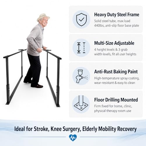 Physical Therapy Parallel Bars - 7FT/213cm Walking Assist Bars with Adjustable Height and Width, Home Gym Parallel Bars Workout Dip Stnads for Strength Training Fitness - color: Black