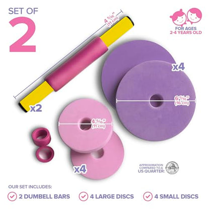 Modern Innovations Kids Weight Set (2 Pack) Toy Dumbbells, Baby Dumbbell Workout Weights, Fun Fitness and Exercise Equipment for Toddlers (Pink & Purple) - color: Pink/Purple, style: Dumbbells