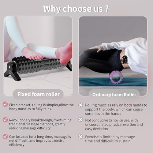 New Upgrade Bracket Foam Roller with Stand for Back Leg Pain, 21 Inch Firm Deep Tissue Muscle Massager for Sore Muscles (Black) - color: Black