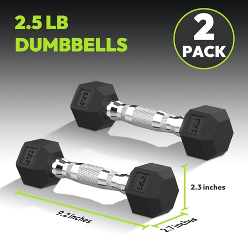 HANDBODE Hex Dumbbell Set, 2.5-65 lb Rubber Encased Exercise & Fitness Dumbbells, Weights Dumbbells Set of 2, Hand Weight for Strength Training - size: 2.5 lb, Pair, style: Chrome Handle