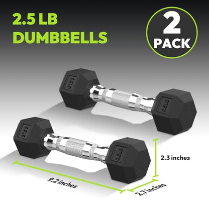 HANDBODE Hex Dumbbell Set, 2.5-65 lb Rubber Encased Exercise & Fitness Dumbbells, Weights Dumbbells Set of 2, Hand Weight for Strength Training - size: 2.5 lb, Pair, style: Chrome Handle