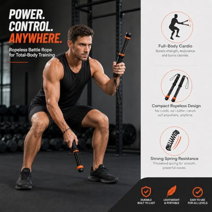 Weighted Cordless Ropeless Battle Ropes – Portable Home Gym Workout Rope for HIIT Training, Upper Body Strength & Core Endurance (Men & Women)
